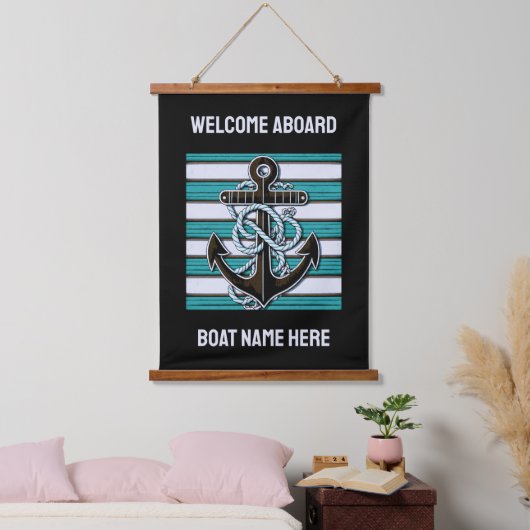 Custom Text Nautical Anchor Wandteppich Mit Holzrahmen (Schlafzimmer)