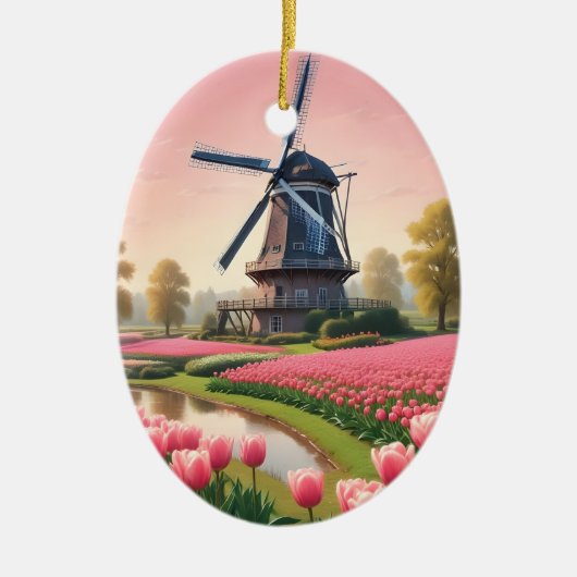 Custom Text Netherlands Windmills Keramik Ornament (Vorne)