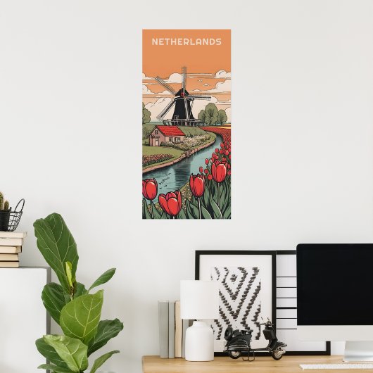 Custom Text Netherlands Windmills Poster (Heimbüro)