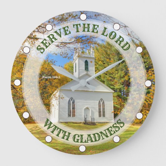 Custom Text New England Church im Herbst Große Wanduhr (Vorderseite)