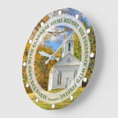 Custom Text New England Church im Herbst Große Wanduhr (Winkel)