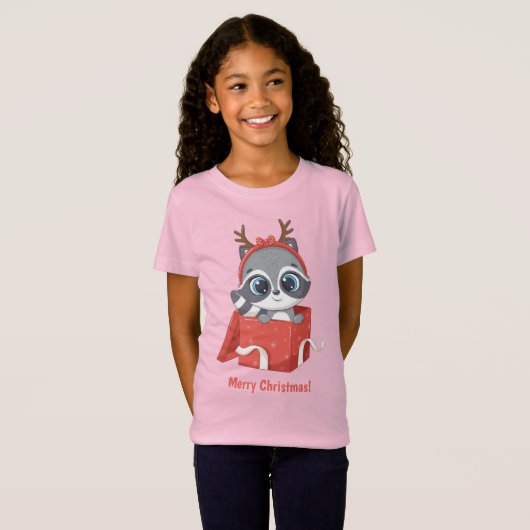 Custom Text Niedlich Weihnachts-Raccoon T-Shirt (Vorne ganz)