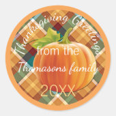 Custom Text On Autumn Plaid Pattern 20XX Runder Aufkleber (Vorderseite)