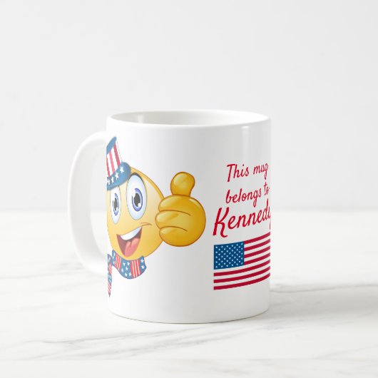 Custom Text Patriotic Comic Uncle Sam Emoji Kaffeetasse (Vorderseite Links)
