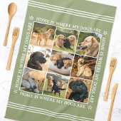 Custom Text Photo Collage Pet Dog Earthy Green Geschirrtuch