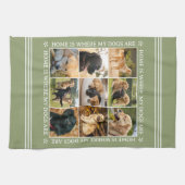 Custom Text Photo Collage Pet Dog Earthy Green Geschirrtuch (Horizontal)