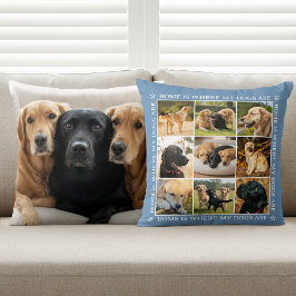 Custom Text Photo Collage Pet Dog Love Blue Kissen