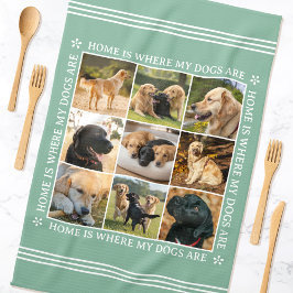 Custom Text Photo Collage Pet Dog Love Soft Green Geschirrtuch