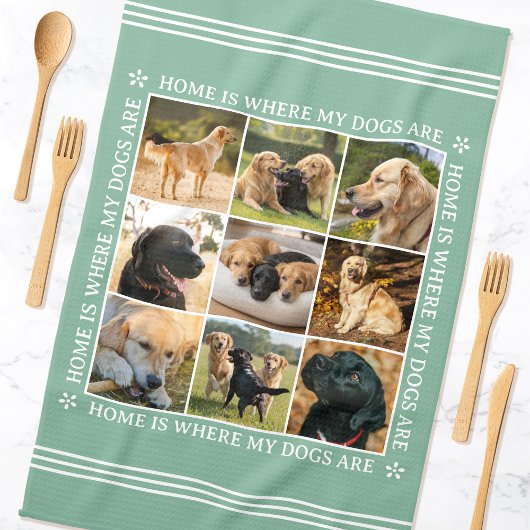 Custom Text Photo Collage Pet Dog Love Soft Green Geschirrtuch