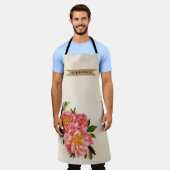 Custom Text Pink Floral Bouquet Kraft Band Schürze (Getragen)