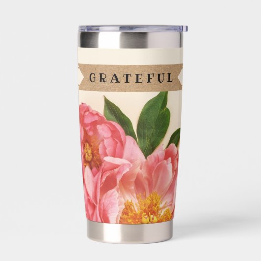 Custom Text Pink Floral Bouquet Kraft Band Thermobecher (Links)