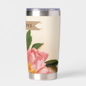 Custom Text Pink Floral Bouquet Kraft Band Thermobecher (Rückseite)