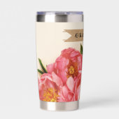 Custom Text Pink Floral Bouquet Kraft Band Thermobecher (Vorderseite)