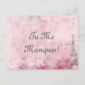 Custom Text Pink I Miss Sie Paris Eiffel Französis Postkarte (Vorderseite)