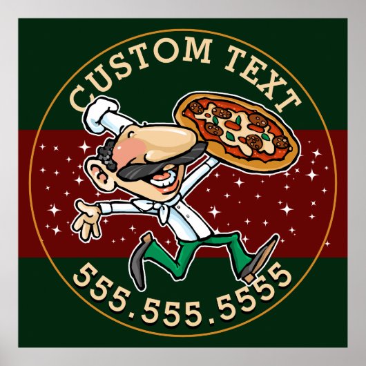 CUSTOM TEXT Pizza Lieferung Pizzeria Zeichen Poster (Vorne)