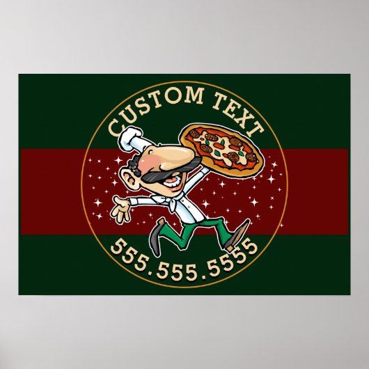 CUSTOM TEXT Pizza Lieferung Pizzeria Zeichen Poster (Vorne)