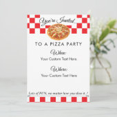 Custom Text Pizza Party|Fun Red White Schachbrett Einladung (Stehend Vorderseite)