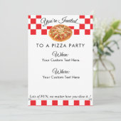 Custom Text Pizza Party|Fun Red White Schachbrett Einladung (Stehend Vorderseite)