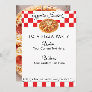 Custom Text Pizza Party Fun Red White Schachbrett Einladung