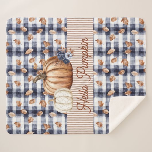 Custom Text Pumpkin Autumn Fall Farmhouse Sherpadecke (Vorderseite (Horizontal))