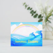 Custom Text Rainbow Summer Magic Blue Delphine Postkarte (Stehend Vorderseite)