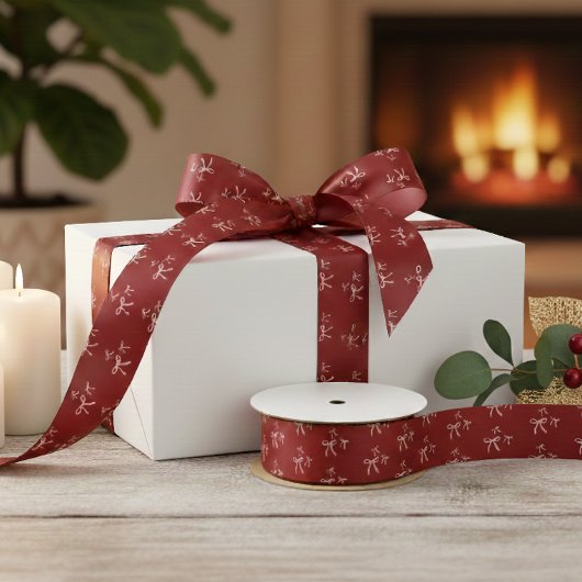 Custom Text Red Bow Elegant Personalized Gift Wrap Satinband