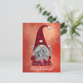 Custom Text Red Kariert Gnome & Snowflakes Holiday Postkarte (Stehend Vorderseite)