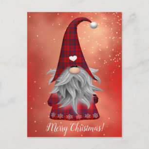 Custom Text Red Kariert Gnome & Snowflakes Holiday Postkarte