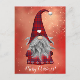 Custom Text Red Kariert Gnome & Snowflakes Holiday Postkarte