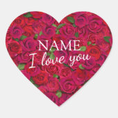Custom Text Red Rose Pattern Romantic I Love You Herz-Aufkleber (Vorderseite)