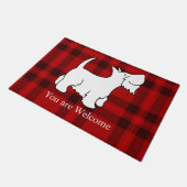 Custom text Red Scottish White Terrier willkommen Fußmatte (Schrägansicht)