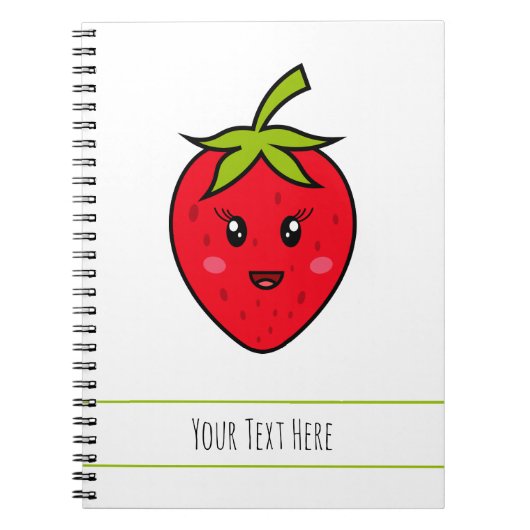 Custom Text Red Strawberry Niedlich Kawaii Frucht Notizblock (Vorderseite)