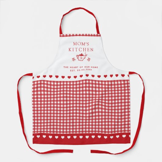 Custom Text Red & White Buffalo Check Gingham  Schürze (Vorderseite)