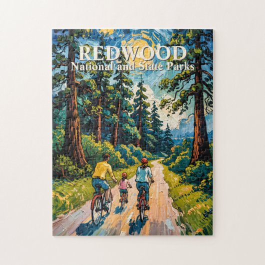 Custom Text Redwood Forest Family Cycling Colorful Puzzle (Vertikal)