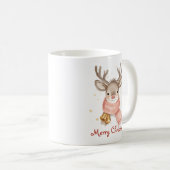 Custom Text Reindeer Wearing A Pink Scarf Kaffeetasse (VorderseiteRechts)