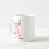 Custom Text Reindeer Wearing A Pink Scarf Kaffeetasse (Vorderseite Links)