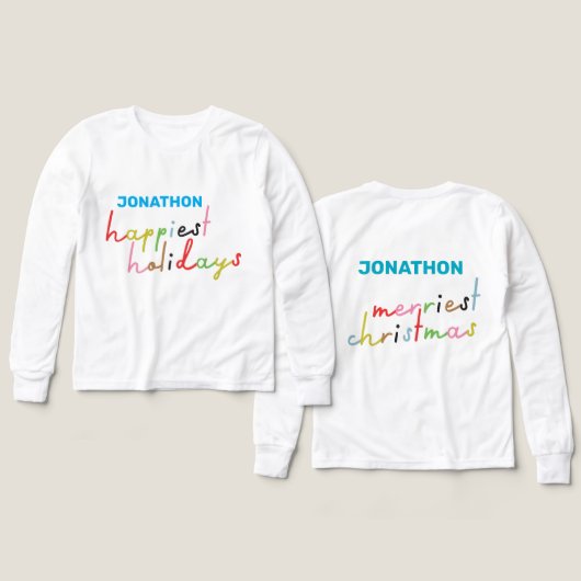 Custom Text Retro farbenfrohe glücklichste Ferien (Design Vorderseite & Rückseite)