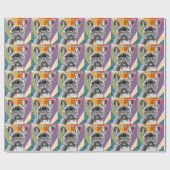 Custom Text Retro Groovy Rainbow French Bulldog Geschenkpapier (Flach)