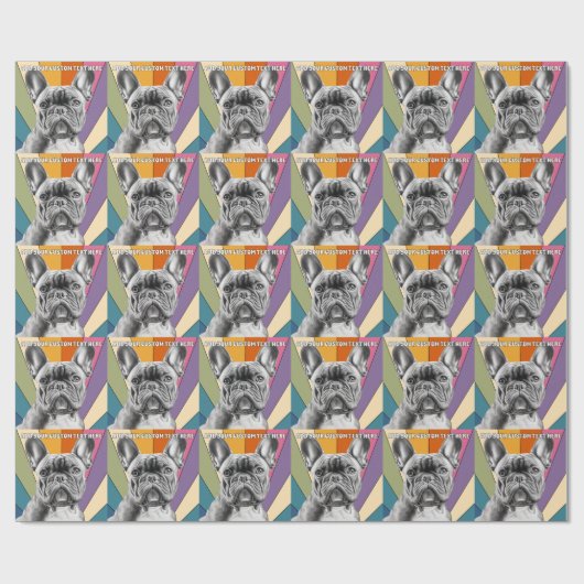 Custom Text Retro Groovy Rainbow French Bulldog Geschenkpapier (Flach)