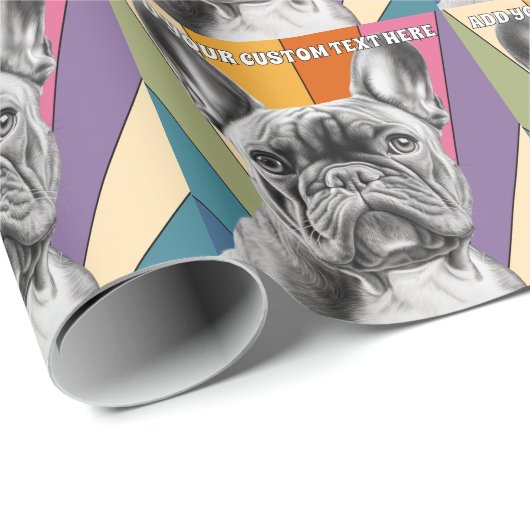Custom Text Retro Groovy Rainbow French Bulldog Geschenkpapier (Rolleneckpunkt)