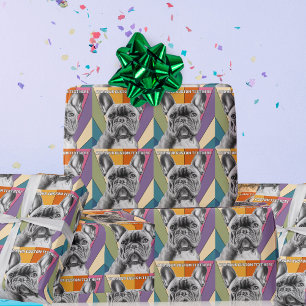 Custom Text Retro Groovy Rainbow French Bulldog Geschenkpapier