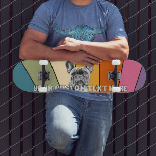 Custom Text Retro Krass Cool Rainbow French Bulldo Skateboard