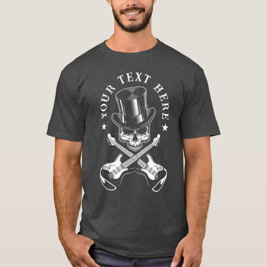 Custom Text Rock & Roll Skull mit Crossgitarren T-Shirt (Vorderseite)