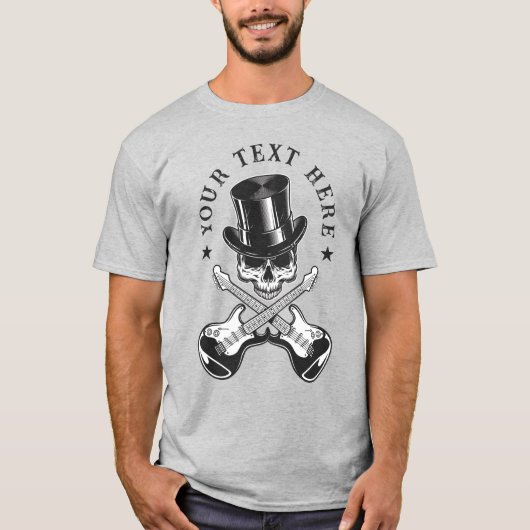 Custom Text Rock & Roll Skull mit Crossgitarren T-Shirt (Vorderseite)