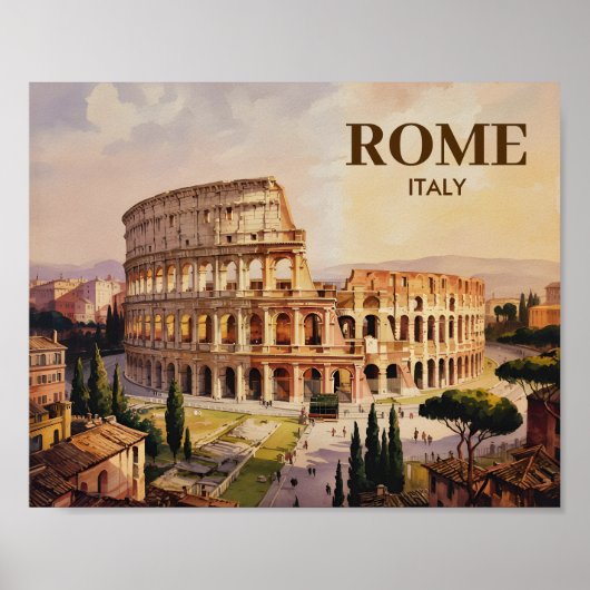 Custom Text Rome Italy Colosseum Retro Watercolor Poster (Vorne)