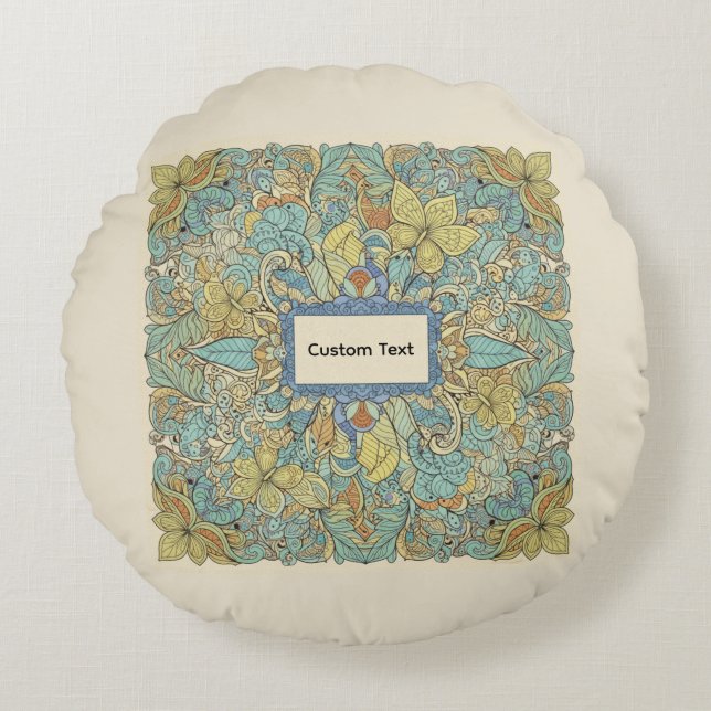 Custom Text Round Zentangle Mandala Pillow Rundes Kissen (Vorderseite)