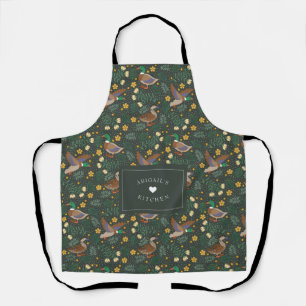 Custom Text Rustic Folk Art Duck Floral Kitchen Schürze
