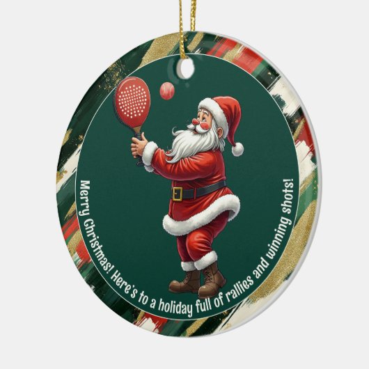 🎾🎄Custom text, Santa Rally Round Keramik Ornament (Links)