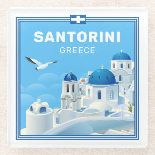 Custom Text Santorini Griechenland Glasuntersetzer