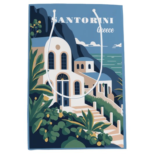 Custom Text Santorini Griechenland Mittlere Geschenktüte (Vorderseite)